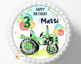 Tortenaufleger TRAKTOR  Grün Geburtstag Junge, personalisiert Name Zahl, Tortenbild Traktor, Zuckerbild, Fondant, Tortendeko Traktor