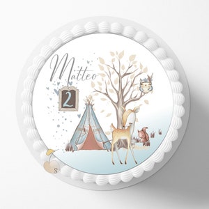 Cake topper birthday FOREST animals tipi boy personalized with desired name number cake image cake decoration child edible sugar image cake