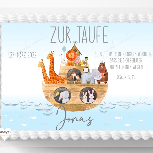 Tortenaufleger Taufe Fondant Junge Kind | Kuchen Aufleger essbare Tortendeko Tauftorte Tauffeier personalisiert mit Spruch