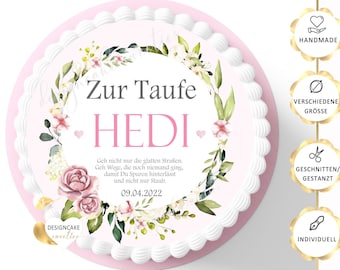 Christening Cake Topper with Saying for Girl/Child, Fondant & Flowers | Edible Cake Decoration for Christening Cake | Personalized Christening Celebration with Custom Text