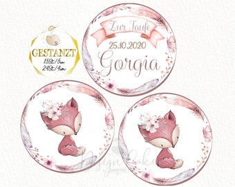 Christening Cupcake Topper Fondant Decoration Cookie Topper Fox Boho Style | Blessing Child Girl | Personalized with Custom Text - Cut Out
