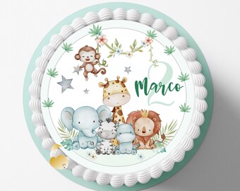 Personalized SAFARI/JUNGLE cake topper for birthdays, cake image, cake decoration, fondant, sugar image, edible cake topper for children