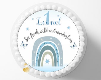 Cake topper RAINBOW birthday boy blue personalized desired name number cake topper cake decoration child edible sugar image cake