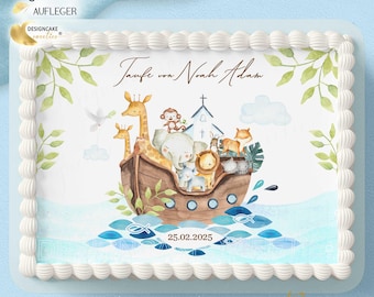Baptism Cake Topper Noah's Ark Fondant Boy Child | Edible Cake Decoration Personalized Rectangular Baptism Cake DIN A4-A3