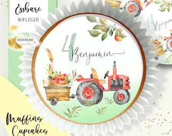 Tractor Farm Cupcake Topper, Edible - Birthday Boy, Personalized, Edible Sugar Images, Fondant, Topper, Decoration