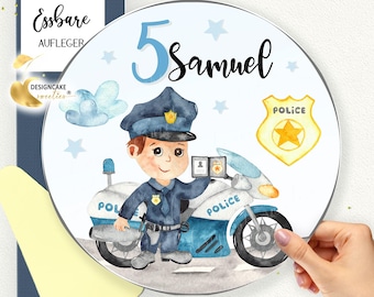 Personalized Police Cake Topper for a Boy's Birthday, with Name and Number, Police Cake Image, Police Cake Decoration, Fondant Sugar Image for Children