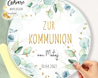 Tortenaufleger Kommunion Junge EUKALYPTUS Konfirmation Firmung, Tortenbild, Tortendeko, personalisiert Wunschtext, Zuckerbild, Fondant