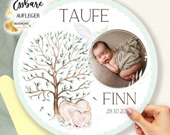 Baptism Cake Topper TREE OF LIFE with Photo Fondant Boy Child | Edible Cake Decoration Baptism Cake Christening Celebration Personalized Round