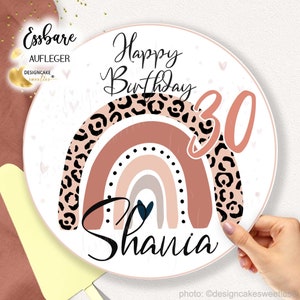 Birthday Cake Topper for Women - Rainbow and Leopard Design, Customizable Number | Edible Cake Decoration for Women - Cut Out