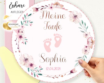 Cake Topper Christening Flowers Fondant Girl Child | Edible Cake Decoration Christening Cake Christening Celebration Personalized Pink Floral Vine