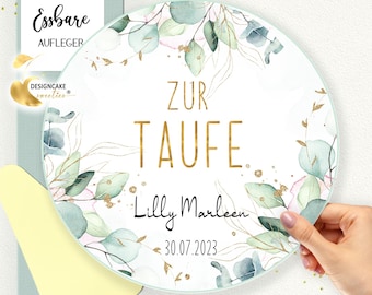 Eucalyptus Fondant Cake Topper for Baptism, Girl, Child | Edible Cake Decoration, Baptism Cake, Christening Celebration, Personalized Gold Elements