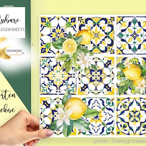 Tortenband | essbares Sheet Fliesen | Kachel Azulejo "Majolika Citrus" mediterran Muster, Fondant seitliche Aufleger Deko für Torte | Kuchen