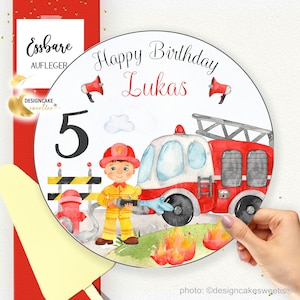 Cake topper FIRE BRIGADE, firefighter birthday boy, personalised, sugar image, fondant, edible image, cake decoration fire brigade