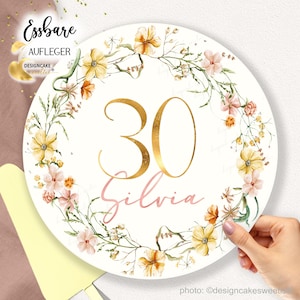 Cake topper BIRTHDAY woman wildflowers, anniversary customizable| Cake decoration edible cake decoration woman girl - CUT OUT: 8-28 cm