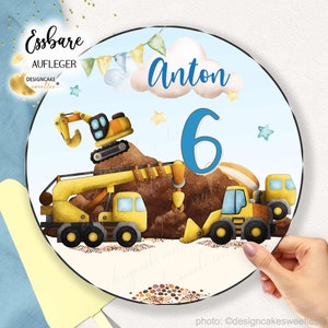 Cake topper birthday BAGGER construction site fondant for boys| personalized with desired text, cake picture for children's party CUT OUT: 8-28 cm