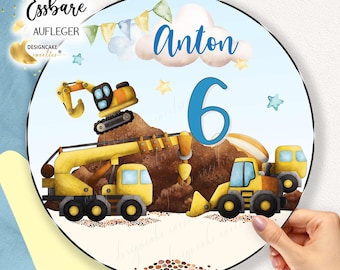 Cake Topper Birthday Excavator Construction Site Fondant for Boys | Personalized with Custom Text, Cake Image for Children's Party CUT-OUT: 8-28 cm