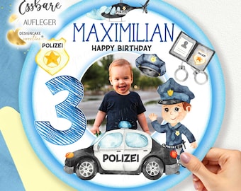 Décoration comestible personnalisée pour gâteau d'anniversaire d'enfant sur le thème de la police | Texte, chiffre, décoration et image personnalisés – Fête sur le thème de la police