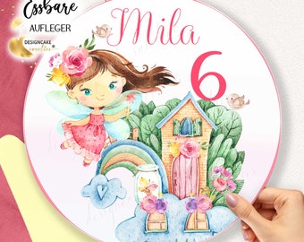 Cake Topper Birthday Fairy Fondant Kids Party | Edible Cake Decoration Birthday Cake Personalized with Custom Text Round