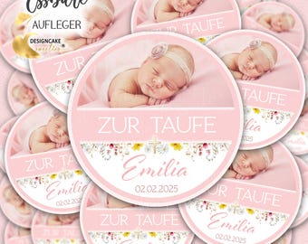 Personalized Cupcake Toppers for Baptism, Photo of a Girl/Child, Personalized with Custom Text, Edible Cupcake/Muffin Decorations
