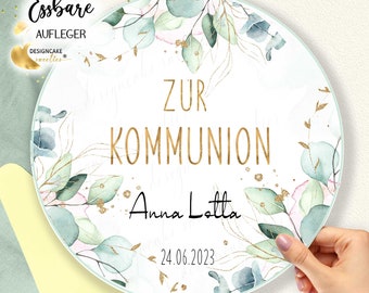 Tortenaufleger Kommunion EUKALYPTUS Mädchen Fondant| Konfirmation, Firmung | Tortenbild, Tortendeko, Kuchendeko, personalisiert Wunschtext