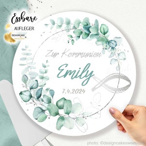 Communion Cake Topper Eucalyptus Young Girl with Fish in Silver | Confirmation, Confirmation| Cake decoration, personalized - CUT OUT