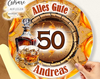 Birthday Cake Topper for Men - Whiskey, Glass, Bottle, Personalized | Cake Decoration, Anniversary Cake Decoration, Muffin/Cupcake Topper, Edible