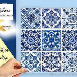 cake ribbon | edible sheet tiles | Tile Azulejo blue - white Mediterranean pattern, fondant side topper decoration for cake | cake cookies