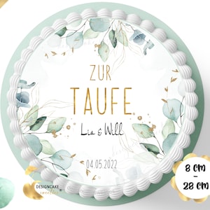 Tortenaufleger Taufe EUKALYPTUS Fondant Junge Kind | Kuchen Aufleger essbare Tortendeko Tauftorte Tauffeier personalisiert Wunschtext rund