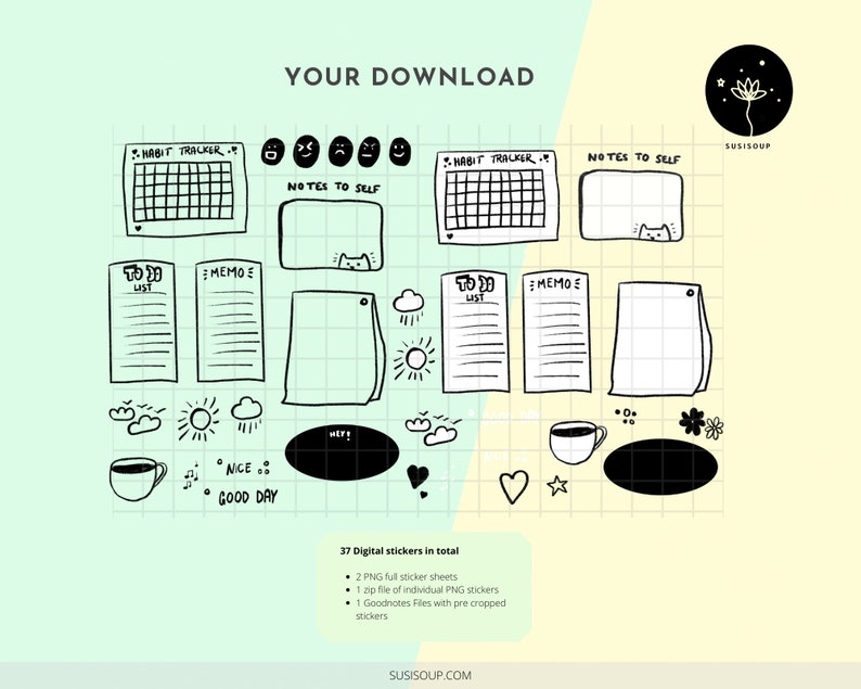 Digital Stickers for Goodnotes Ipad Planner Doodle Widget Etsy UK