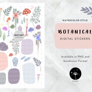 Botanical digital stickers set, Flowers digital stickers for goodnotes, autumn, onenote,xodo, transparent png, cottagecore stickers