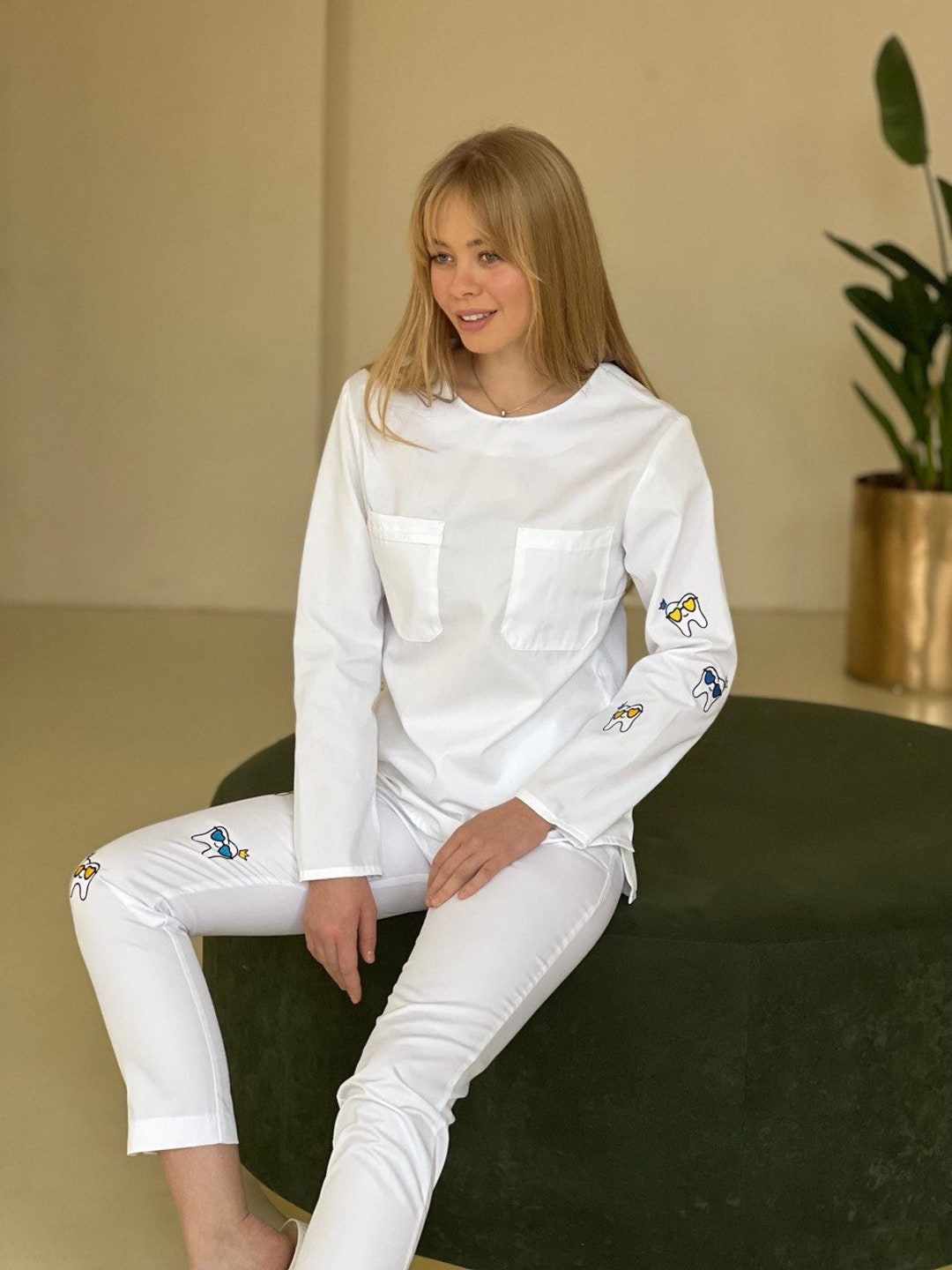 White Dentist Nurse Jacket With TEETH Embroidery Medical Etsy