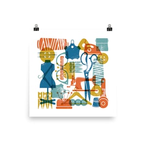 Sewing Retro Wall Art Design 1960s Colors Square Poster
