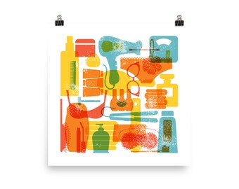 Baño Póster de estilo vintage en colores brillantes 2 Baño Wall Art