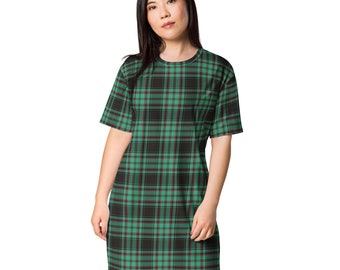 green tartan shirt dress Unique Vintage Green Plaid Belted Cotton Shirt Dress main image 0