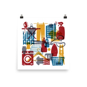 Laundry Room Items Poster Vintage Colors