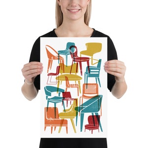 Mid-Century Modern Stühle in Orange, Rot, Teal und Gold