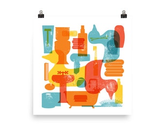 Cuarto de baño Vintage Style Wall Art en colores brillantes Póster