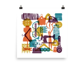 Sewing Retro Wall Art Design in MCM Brights Square Poster