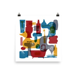 Bathroom Wall Art  in Vintage Colors Poster Bathroom Wall Art