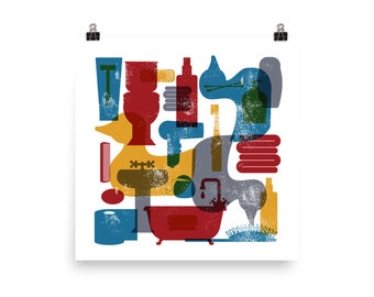 Cuarto de baño Arte de pared en colores vintage Póster Baño Arte de pared