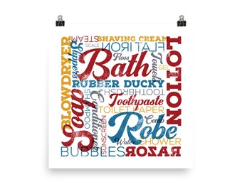 Plakat z napisami w stylu vintage do łazienki w kolorach vintage Sztuka ścienna do łazienki