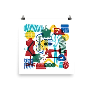 Sewing Retro Wall Art in Fiesta Colors Square Poster
