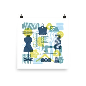 Sewing Retro Wall Art Design in Retro Colors Square Poster