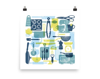 Kitchen Items Vintage Style Retro Colors Square Poster Kitchen Wall Art