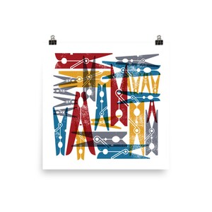 Laundry Clothespins Wall Art in Vintage Colors Poster
