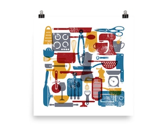 Kitchen Items Vintage Style and Colors Square Poster Kitchen Wall Art