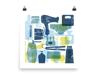 Baño Estilo Vintage en Colores Retro Póster 2 Baño Wall Art