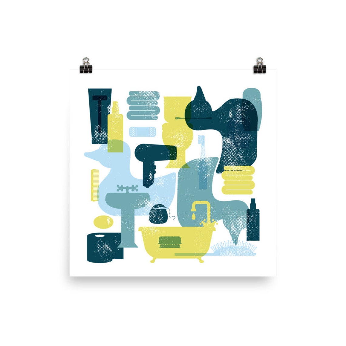 Bathroom Vintage Style Wall Art in Retro Colors Poster Etsy