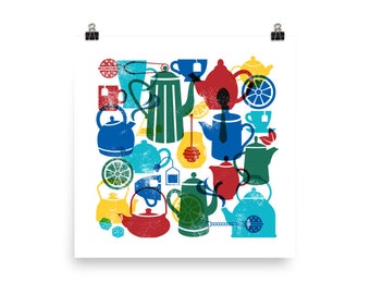 Kitchen Tea Items Vintage Style Fiesta Colors Square Poster Kitchen Wall Art