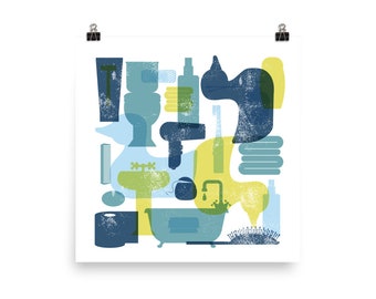 Bathroom Vintage Style Wall Art in Retro Colors Poster Bathroom Wall Art